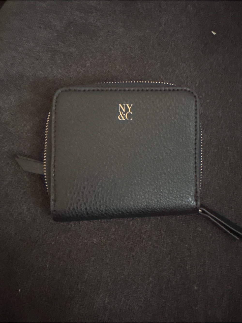 New York & Company Black Pebbled Wallet with Gold Logo